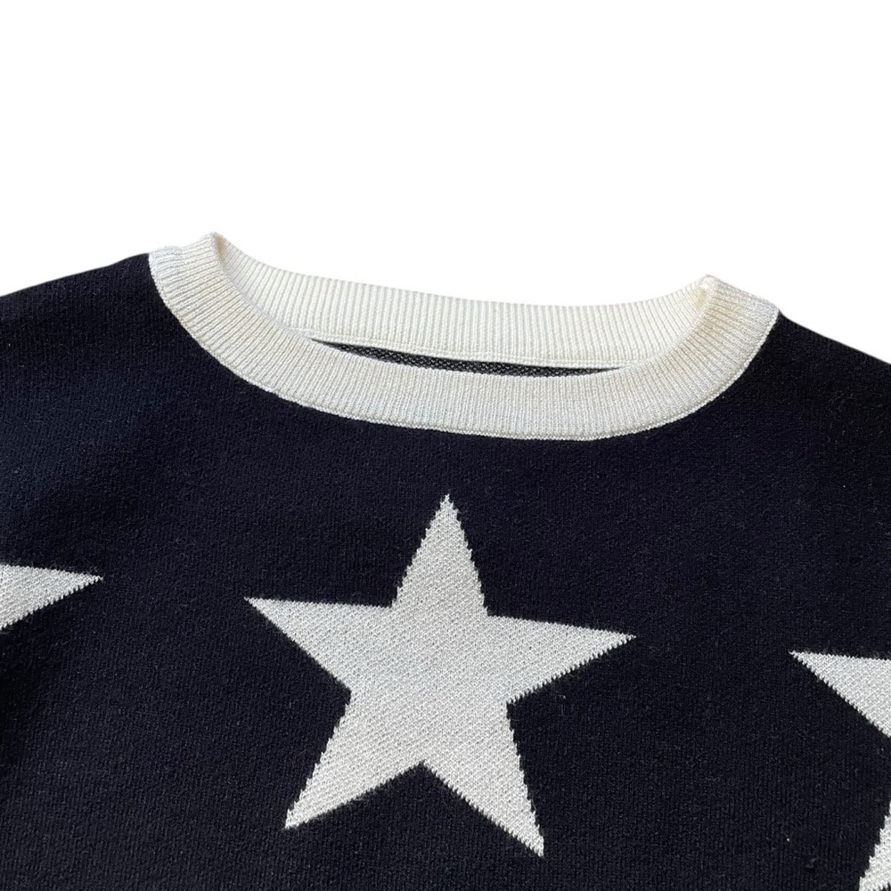 Women’s Star Intarsia Knit Sweater Size Medium Black Silver Wool Blend - Picture 6 of 8
